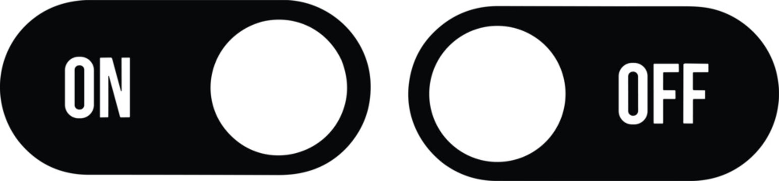 ON OFF toggles switch buttons vector set. Black On Off switcher icons. Modern web and mobile app switch button interface elements. Setting toggle icon design. Vector illustration.