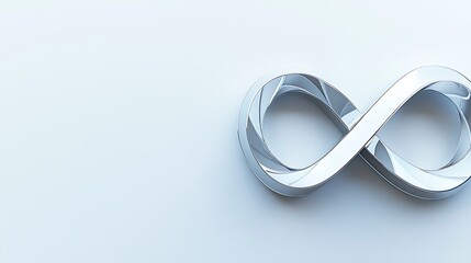 Fototapeta premium A 3D rendering of a silver infinity symbol on a white background, with a lot of copy space.