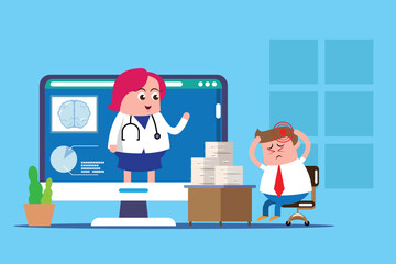 emotion cute vector, illustration flat cartoon character man, woman and doctor show explain feeling good health internal organs.