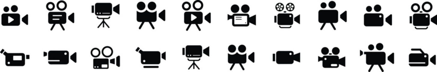 camera icon set. video camera symbol collection. movie sign vector illustration. Film Camera Old. Cinema icons. Film shooting, film player