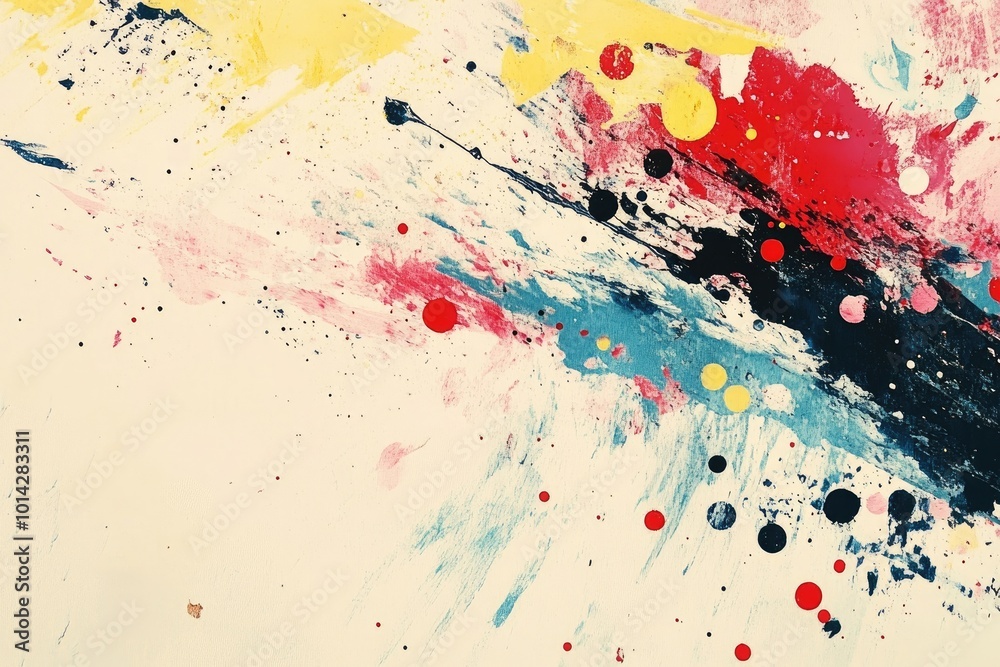 Wall mural expressive, splattered brush texture with random dots and dashes of color across the canvas