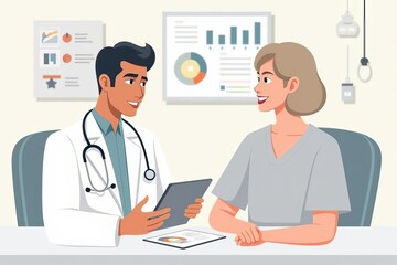Doctor Discussing Treatment Plan with Patient: Professional Medical Consultation Using Digital Technology for Effective Healthcare Communication
