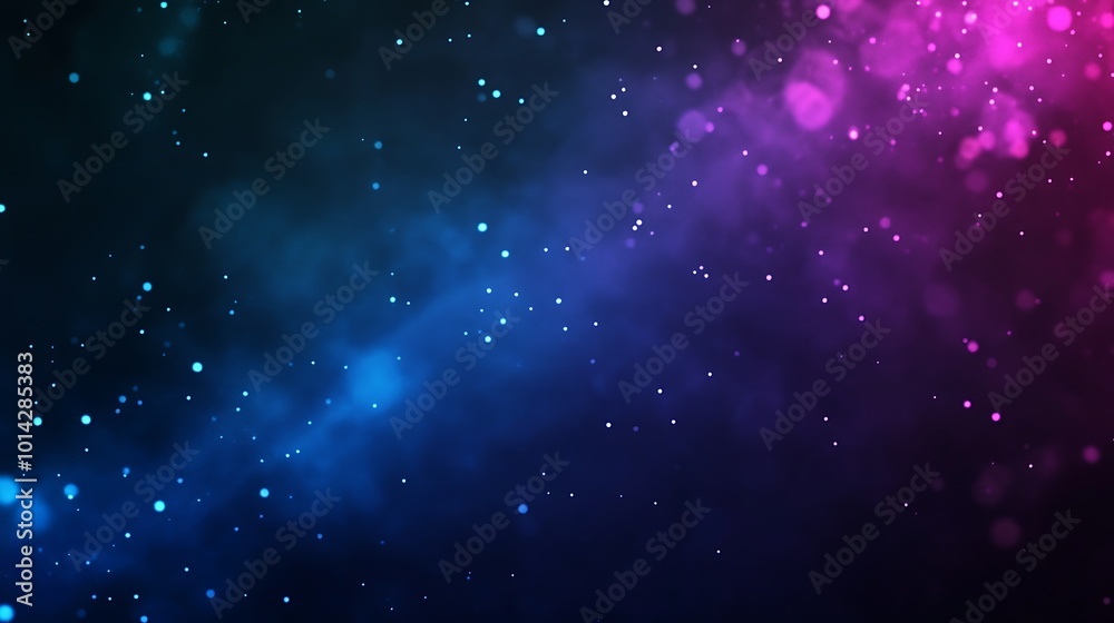 Poster abstract background with blue and pink bokeh lights on a dark background.
