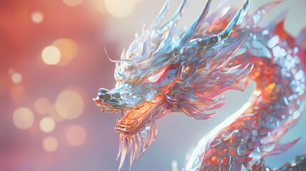 Generative ai illustration of traditional chinese metallic dragon against blurred background. new year concept. Fire-breathing Dragon. Illustration