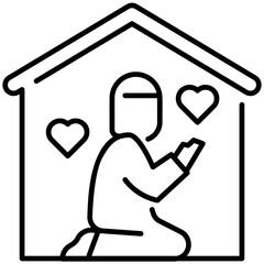 Man Prayer at home Line Icon