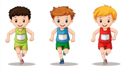 Fototapeta premium Kids Racing Towards the Finish Line in a Stadium
