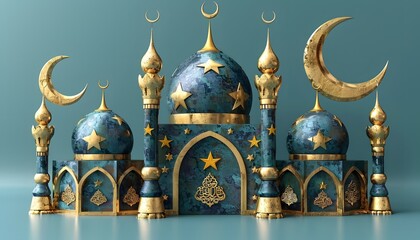 Obraz premium Islamic Mosque and Crescent Moon 3D Illustration