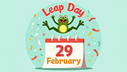 Leap Day Calendar Illustration: Quirky February 29th Celebration with Cartoon Frog Character for Special Date Recognition