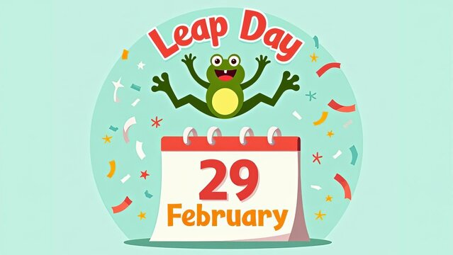 Leap Day Calendar Illustration: Quirky February 29th Celebration with Cartoon Frog Character for Special Date Recognition