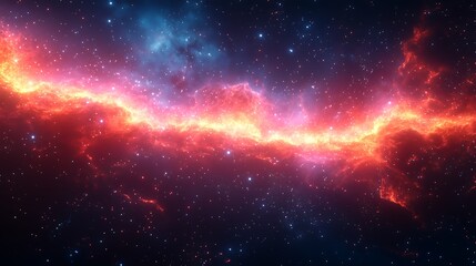 Fototapeta premium A vibrant red and blue nebula stretches across the cosmic landscape, illuminated by distant stars.