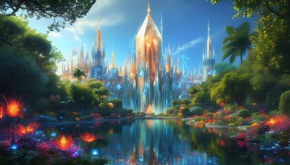 Obraz premium Grand Futuristic Palace in a Lush Landscape