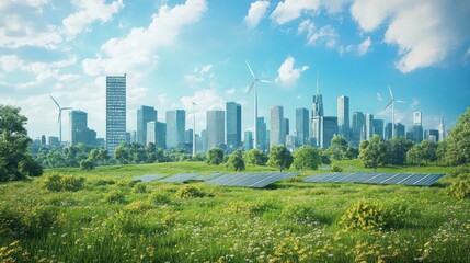 Fototapeta premium Sustainable Cityscape: Renewable Energy & Green Living