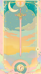 Pastel Tarot Card sword with Dreamy Background