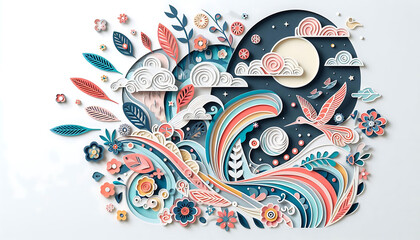 Colorful Paper Art of Nature and Fantasy Elements