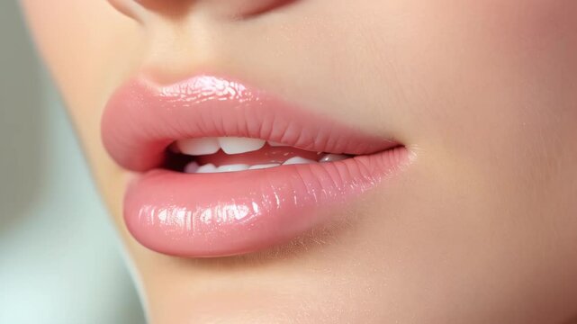 Close-up of soft, perfectly shaped lips with a subtle gloss on a sunny afternoon in a stylish indoor setting