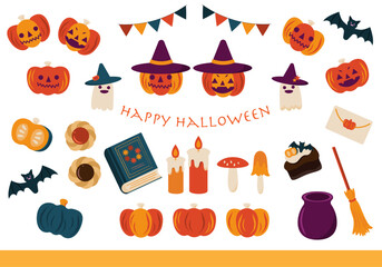 ハロウィン　おばけとかぼちゃ　ベクターイラストセット © 梅つむぎ