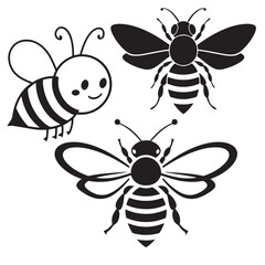 Bee silhouette. Hand drawn vector illustration. isolated on white background.	
