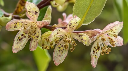 Obraz premium Close-Up of Delicate Pink and Yellow Flower with Pollen