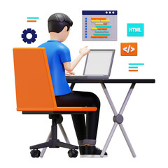 3d Programmer Busy On Laptop Illustration