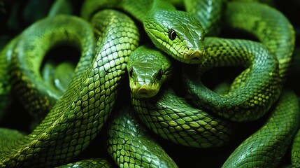 Fototapeta premium Green Snake Close Up: Scales and Eyes