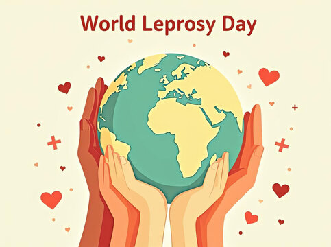 World Leprosy Day Awareness: Global Solidarity Illustrated by Hands Holding Earth for Healthcare Education and Support
