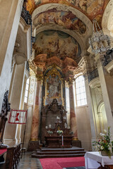The main altar of the St Nicholas Church in the Prague in Czech Republic