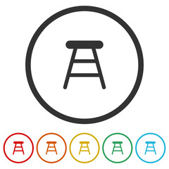 Chair icon. Set icons in color circle buttons