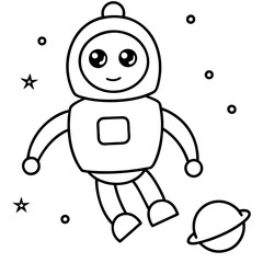 A cute little robot flying in space