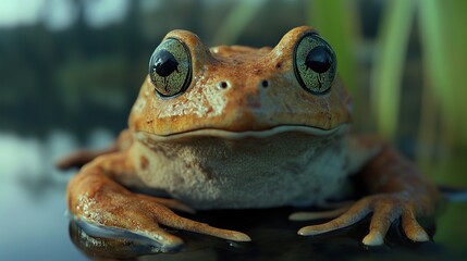 Close Up of a Frog with Green Eyes in Water