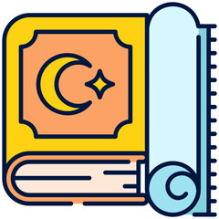 Al Quran and sajadah Filled Line Icon