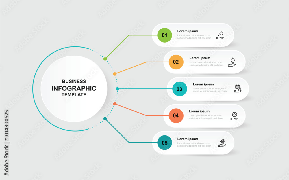 Poster 5 step process infographic template with circle concept and icons suitable for business information and web presentation