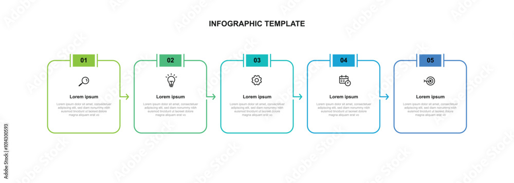 Aufkleber 5 step process infographic vector element with icons and square line suitable for business information and web presentation