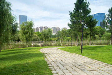 spring park and modern city