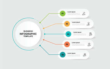 5 step process infographic template with circle concept and icons suitable for business information and web presentation