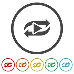 Repeat icon. Play icon. Set icons in color circle buttons
