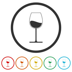 Wine glass icon with wine. Set icons in color circle buttons