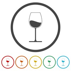 Wine glass icon with wine. Set icons in color circle buttons