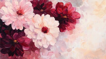 A vibrant arrangement of pink and red flowers with soft strokes, creating a lovely and colorful floral composition.