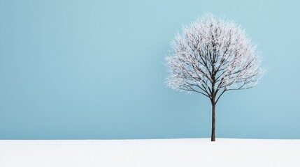Obraz premium Minimalist Winter Landscape with Snowy Tree and Blue Sky