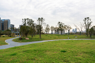 spring park and modern city