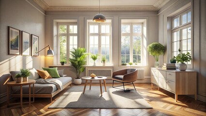 Fototapeta premium Bright Morning Sunlight and Shadows in Minimalist Room Design