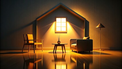 Low Light Line Art Logo of a Cozy House with Elegant Furniture for Interior Design Branding