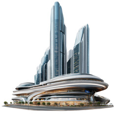 Futuristic Cityscape: A breathtaking view of a futuristic city, showcasing sleek, modern architecture and towering skyscrapers. The design evokes a sense of innovation, progress, and ambition.
