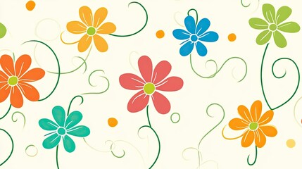 Fototapeta premium Colorful Floral Illustration with Whimsical Flowers and Leaves
