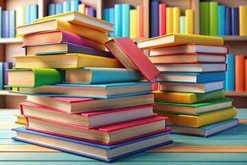 Modern Flat Design Pile of Books - Creative Book Stacks Illustration for Home Decor and Education