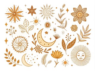 Mystic Boho Icons Collection - Moon, Stars, Sun, Flowers Silhouettes for Abstract Designs