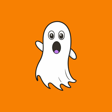white ghost orange background halloween clip art preview