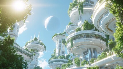 Futuristic Space Farming Colony on Alien Planet with Dual Suns - Ultra-Detailed Sci-Fi Concept Art