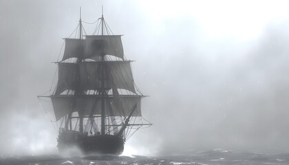 Fototapeta premium Old sailing ship in stormy seas, black and white.