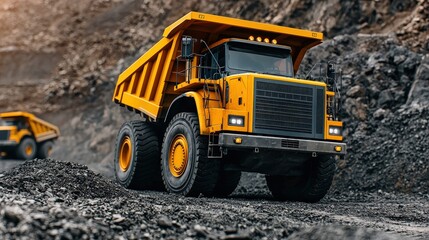 Yellow Dump Truck Mining Heavy Equipment Industrial Quarry Site